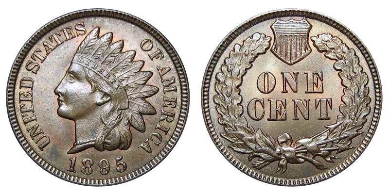 1895 Indian Head penny obverse showing Liberty in feathered headdress with LIBERTY headband
