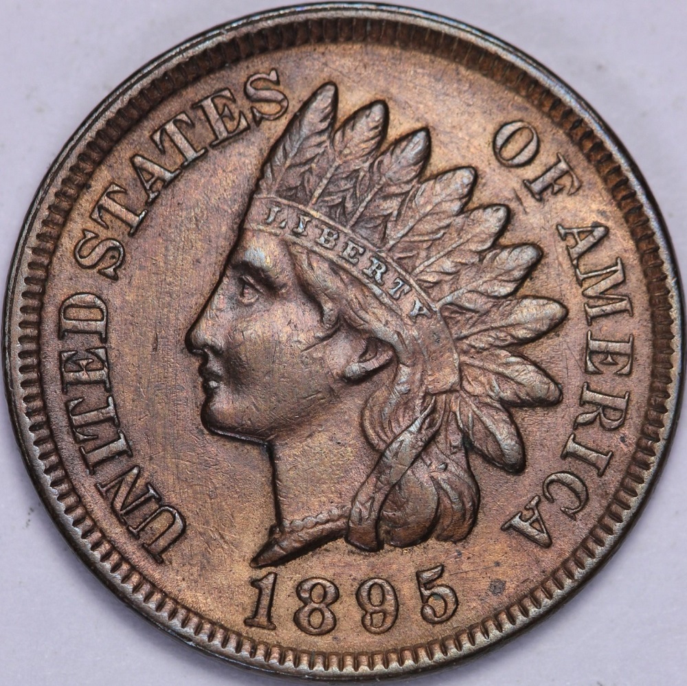 1895 Indian Head penny Misplaced Date MPD Snow-2 showing errant digit impression in the denticle area below the date