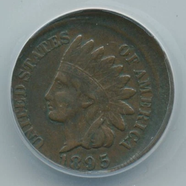 1895 Indian Head penny off-center strike error with design shifted showing blank planchet area and fully visible date